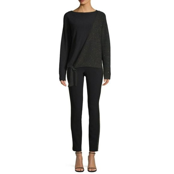 Lafayette 148 Tie- Front Silk-Blend Pullover Sweater Metallic Gold Size Small - Picture 2 of 11